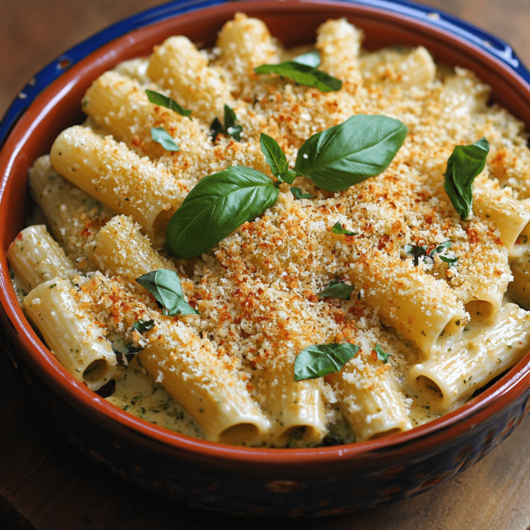 Creamy Pesto Rigatoni with Chili Garlic Breadcrumbs Recipe