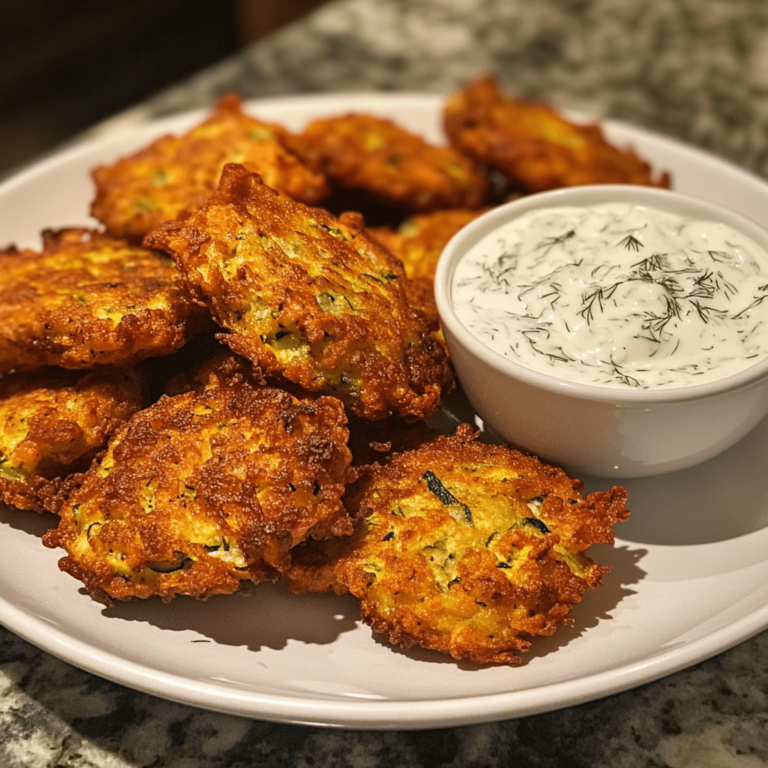 Zucchini Fritters with Garlic-Dill Yogurt Sauce (Air Fryer Recipe)